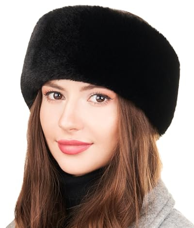 Futrzane Modern Stirnband - Russische Ohr Wärmer - Fell Stirnband Damen Winter - Größe XS (Schwarz Modern)