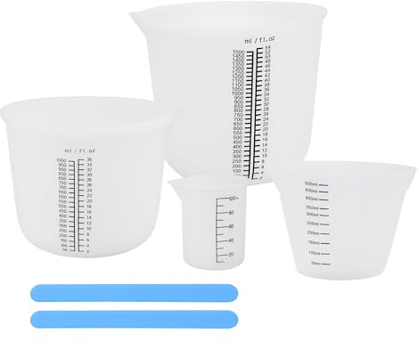 Silikonmätkopp set för epoxiharts, 1 500 ml/1 000 ml/500 ml/100 ml, mätkopp av silikon, gör-det-själv, lätt att rengöra, former, smyckestillverkning, lätt att rengöra
