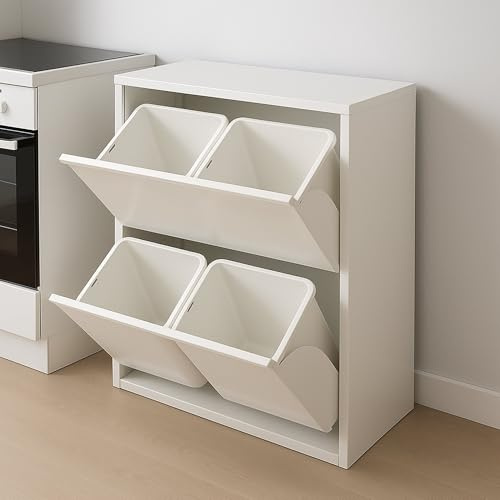 Dmora Pattumiera Achros, Cestino portarifiuti, Bidone per Raccolta differenziata, Mobile per Spazzatura, 60x25 h93 cm, Bianco