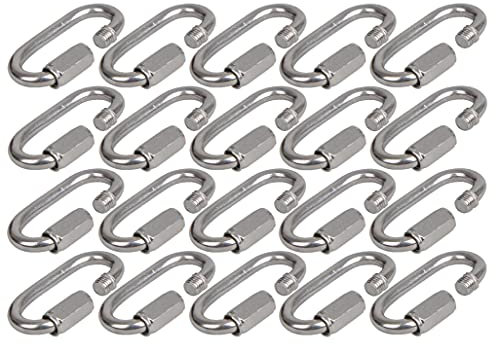 Multibros Lot de 20 maillons à vis à fermeture rapide - Maillon d'urgence en acier galvanisé - Mousqueton avec fermeture à vis - Solide et durable - Idéal pour hamacs, sacs de frappe, voile d'ombrage
