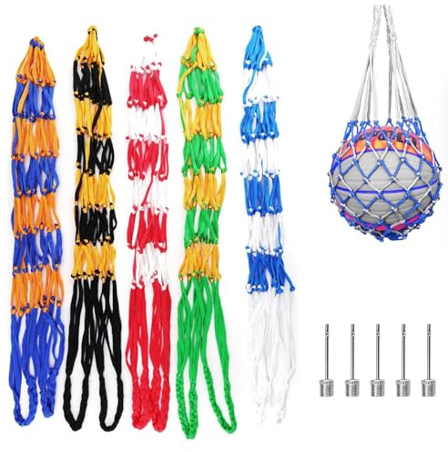 SHENGYIG 5 Piezas Saco de Balones Portátiles, Bolsa de Red de Balón, Red para Balones para 1 Balón, con 5 Agujas de Inflado, para Fútbol, ​​Baloncesto, Balonmano y Deportes ai Aire Libre