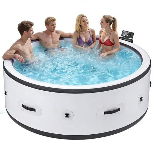 Uppblåsbart Badkar Med Bubbelfunktion, Uppblåsbar Spapool Med Massage För 4-6 Personer, Lugnande Luftstrålar, Integrerat Snabbpåfyllningssystem, LED-Lampor (81 X 81 X 28 Tum)