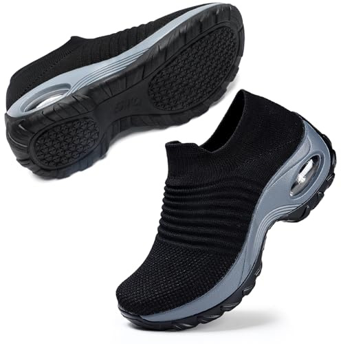 STQ Scarpe Senza Lacci Donna Ginnastica Comode Platform Sneakers Arch Support Ortopediche Slip on Palestra Antiscivolo Fitness Lavoro Traspiranti Nere 41 EU