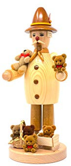 Drechslerei Friedbert Uhlig, Räuchermännchen Nr. 054, Teddymann, 25 cm hoch, aus regionalem Holz gedrechselt, echte Handarbeit aus dem Erzgebirge, Weihnachten, Holzkunst, Echtholz