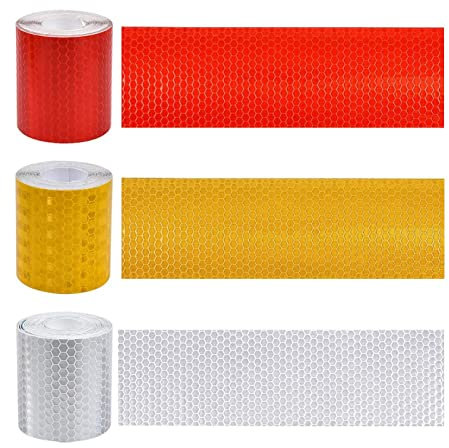 3 Rollen Reflektierendes Klebeband Reflektorband Selbstklebender Wetterfestes Reflektionsband Reflektierende Aufkleber Reflektorband Mit Wabenmuster, 5cmx3m,FüR Fahrzeuge, Mehrfarbig