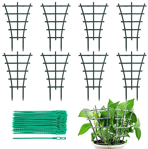 Bigxin 8PCS Climbing Plants Support with 50PCS Gardening Cable Ties, Mini Climbing Trellis Green Plant Support Trellis Adjustable Garden Plant Ties for Climbing Plants and Vine