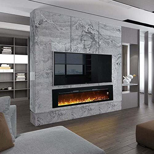 Cheminée électrique Murale ElectricSun Paula Grande Verre Noir, Montage Murale, au Sol ou encastrable L183xH45x16cm, Flamme aux 10 Couleurs