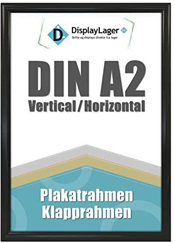 DisplayLager - A2 Schwarz Klapprahmen mit 25mm Aluminium Profil, Entspiegelter Schutzscheibe, Befestigungsmaterial