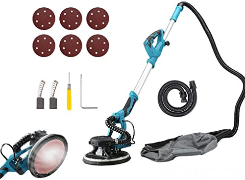 Levigatrice per Muro e Soffitti Levigatrice a Giraffa 1100W Con 5 Regolazione di Velocità 800-1700RPM Con LED Raccolta automatica di polvere e 6 Dischi di Carta Abrasiva