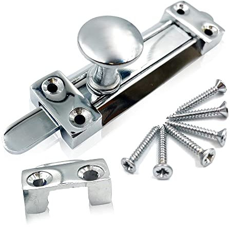 1 Pack Polished Chrome Sliding Door Lock, Heavy-Duty Steel Door Bolts for Internal Doors, Surface-Mounted Bathroom Door Lock, Internal Door Lock Slide Lock for Bedroom, Bathroom & Cupboards