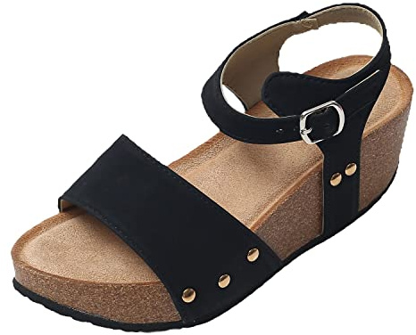 JOMIX Sandalias Mujer Verano Sandalias Plataforma Mujer Comodas Sandalias con Cuña Playa Mar Piscina Transpirables Altas Sandalias de Vestir Elegantes, Negro, 40 EU
