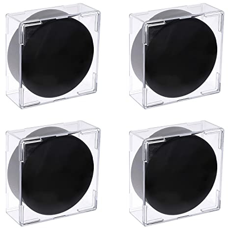 BTSKY Paquete de 4 soportes cuadrados transparentes apilables para discos de hockey – Caja de plástico para discos de hockey sobre hielo