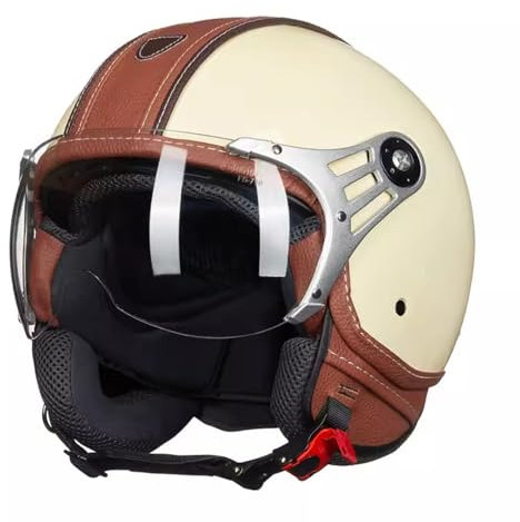 Jethelm mit Visier Hochwertiger Motorradhelm, ECE-Zertifiziert für Herren und Damen - Ideal für Moped, Mofa, Scooter und Roller - Retro Helm Design, Halbschalenhelm F,XL