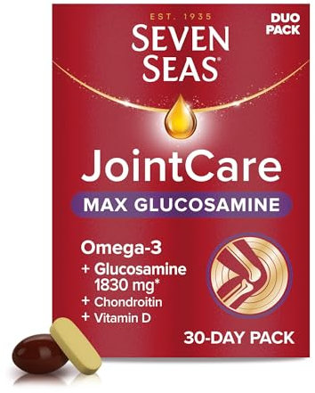 Seven Seas JointCare MAX GLUCOSAMINE With Omega-3, Glucosamine, Chondroitin, Vitamins C and D, Manganese and Zinc, Food Supplements, 30-Day Pack