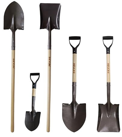 Kylin Juego de palas de excavación de jardín, palas cuadradas planas de punta ruidosa con mango en D de madera dura larga del norte, juego de herramientas de patio