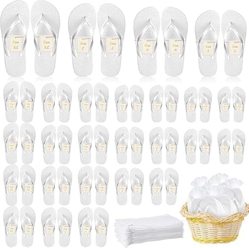 Malloom 24 Pairs Flip Flops Bulk for Wedding Party Guest Sandals Hotel Guest Spa Slippers Beach Casual Slippers with Assorted Size Card Sign and Drawstring Bag, Wholesale Pack