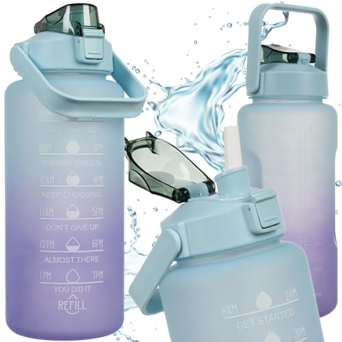 Borraccia motivazionale con indicatore del tempo e cannuccia, bottiglia sportiva da 2 litri per scuola, lavoro, palestra, attività all'aperto, 24496