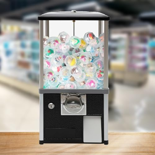 Distributeur automatique commercial, machine à boules de gomme transparentes, distributeur de bonbons, machine à capsules automatique pour magasins de détail, pour la maison, magasin de jeux(Black,1 E