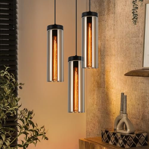 CBJKTX Hängelampe Vintage Hängeleuchte Esstisch - 3 Flammig Pendelleuchte Glas Esstischlampe Retro E27 Esszimmerlampe Höhenverstellbar Pendellampe Hängend für Küchen Wohnzimmer (ohne Leuchtmittel)