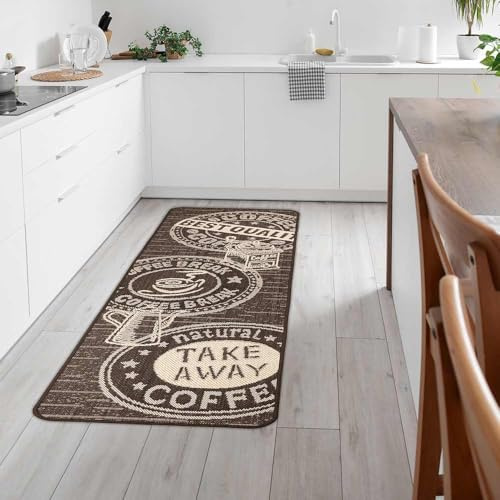 Knutzen Wohnen Küchenläufer 60x180 cm Coffee Braun - Küchenteppich - rutschfest und waschbar - Fußwärmende Designmatte - Sisaloptik - Stilvoller Läufer für Küche, Flur und Wohnraum