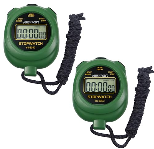MUSHPORT 2 Pack Digital Stopwatch Sport Timer, ON/Off Countdown Large Display Simple Stop Watch for Sports Coaches PE-Teacher Referees, Green