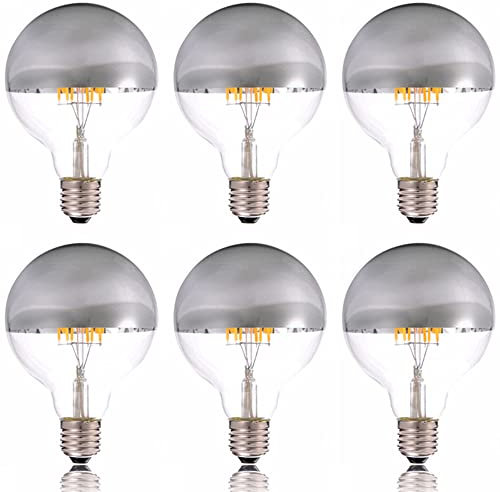Set of 6 Vintage Edison LED Bulbs E26/E27 Base G95/G30 Half Chrome Dimmable 6W Magic Bean Light Source 2700K Warm White Retro Decorative Lighting