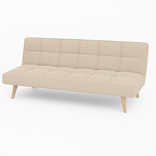 Totò Piccinni Divano Letto 3 Posti SANDWICH Prontoletto Clic-Clac imbottito con piedini in legno (Velluto a Costine Beige)