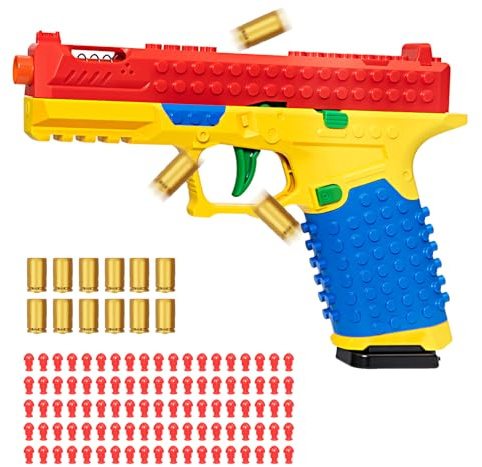 Spcozgil Automatic Shell-Ejecting Building Block Toy Gun Pistol, DIY Mini Blaster Gun, Shooting Games Educational STEM Toy Gun, Gifts for Halloween Christmas Birthdays