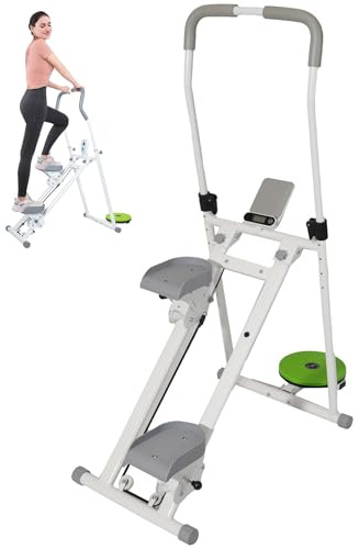 Foldable Stair Stepper, Step Climber Exercise Machine, With Waist Twisting Plate/3-Speed Armrest Adjustment/3-Speed Pedal Adjustment/Smart Stopwatch/Stand Black