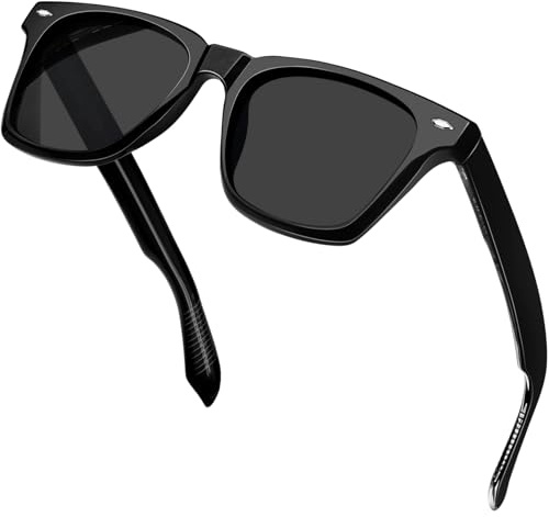 KANASTAL Gafas de Sol Hombre y Mujer Polarizadas Cuadradas Acetato Negras