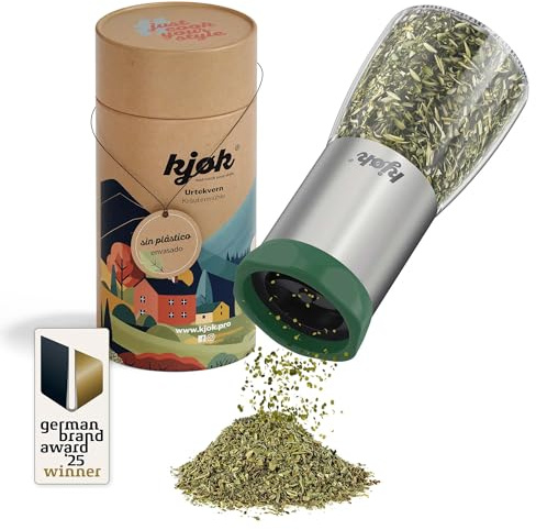kjøk Premium Molinillo de especias manual de acero inoxidable con 100g recipiente de vidrio, mecanismo preciso para hinojo, anís, comino, cilantro, chile, semillas de mostaza y hierbas