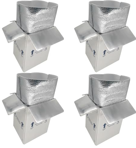 CH-BOX Thermo Chill TB7610L-4 Lot de 4 boîtes d'expédition en carton isotherme avec doublure de sac en mousse d'aluminium, 17.8x15.2x25.4 cm, lait maternel congelé, blanc