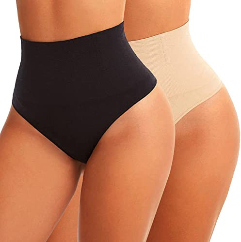 Perizoma Donna Mutande Contenitive Intimo Modellante Vita Alta Thong Shapewear Slip Pantaloncini Dimagrante Pancera Pancia Piatta Guaina Contenitivo Invisibile Perizomi Tanga(Beige+Nero,L)