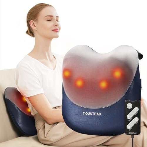 MOUNTRAX Cojines Eléctricos Masajeador espalda con calor, masajeador Shiatsu cuello espalda para aliviar dolor tejido profundo, almohada de masaje portátil de amasamiento 3D para cuello, espalda