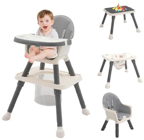 Trona de Bebé 7 en 1 Tronas Bebe Portatil con Silla Comedor Trona Evolutiva,Reposapiés,Cinturón,Cesta,Bandeja Extraíble, Tronas Evolutiva Bebe para niños 6 Meses a 6 Años