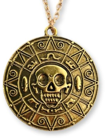 Collar de medallón del pirata con cráneo - Caribe - Color Oro - Diámetro 3,5 cm Cadena 55 cm de metal, XL, Metal, Sin gema, XL, Metal, No es una piedra preciosa
