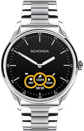 Sekonda Reloj inteligente híbrido de 45 mm en plata con pulsera de cuero negro