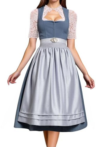 Cexiakong Dirndl - Abito midi da donna, elegante, in pizzo, viola, 3 pezzi, lunghezza al ginocchio, per Oktoberfest, P blu., M