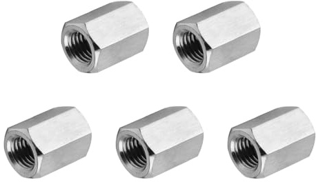 PATIKIL 8#-32 UNC 304 Stainless Steel Hex Coupling Nuts, 5 Pcs 8mm / 0.31 Length Fully Threaded Rod Coupling Nut Studding Connector Fasteners, Silver Tone