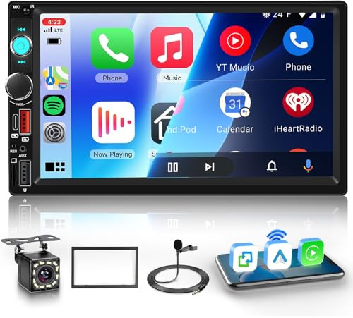 Double Din Car Stereo Bluetooth Wireless Carplay Android Auto-7 inch Touch Screen Car MP5 Player Bluetooth FM, Driauto 2 Din Radio Support MirrorLink, Type-C/SD/USB, Backup Camera, SWC, Video Play