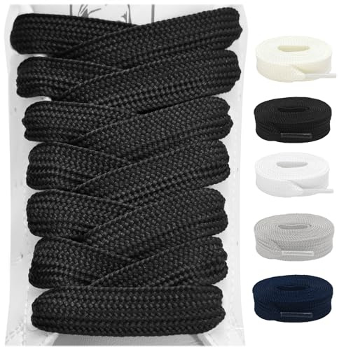 Lacesgian 15mm Wide Flat Shoe Laces for Trainers, Thick Durable Replacement Athletic Shoelaces for Sneakers Boots Strings (Black, 54/140cm)