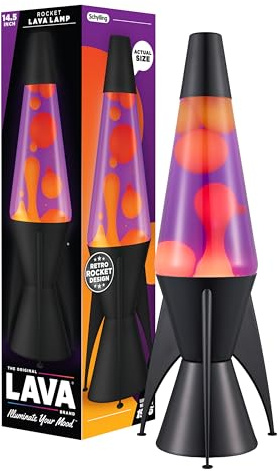 Lava Lampada a forma di razzo Evenfall da 36,8 cm, lampada originale di movimento, cera gialla e liquido viola, articolo #2391