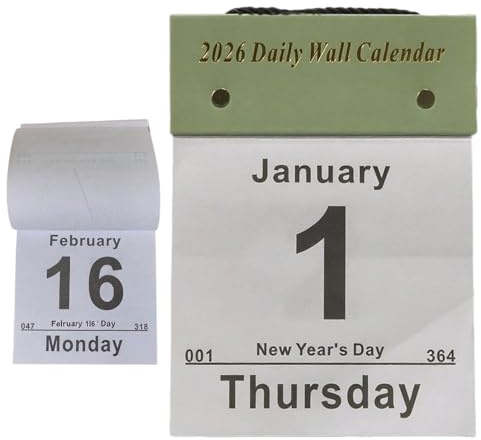Bexdug Calendario da Parete con 365 Giorni,Carta Spessa Strappabile - Calendario da Parete con 365 Giorni 2026 - Per Camera Da Stanza Di Studio Soggiorno Dormitorio Studenti Bambini Insegnanti
