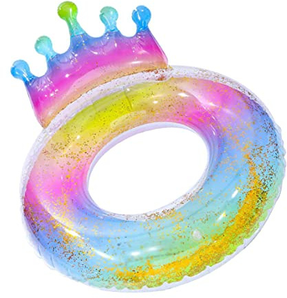 Porgeel Anello da Nuoto Piscina Gonfiabile con Glitter Colorati Galleggiante con Corona per Bambini Adulti 90 cm