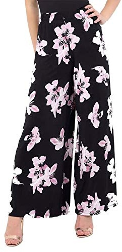 WearAll- Femmes Plus Floral Imprimer Élevé Taille Palazzo Pantalon Nouveau Dames Large Jambe Pantalon - Noir Pourpre - 52-54