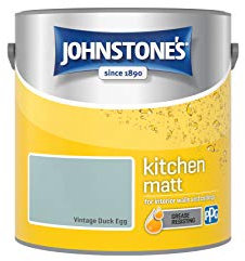 Johnstone's - Kitchen Paint - Vintage Duck Egg - Matt Finish - Grease & Stain Resistant - Suitable for Kitchen Walls & Ceilings - Highly Durable - Low Odour - 12m2 Coverage per Litre - 2.5L