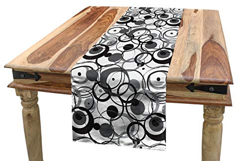ABAKUHAUS Abstrakt Tischläufer, Kreis-Punkte Moderne, Esszimmer Küche Rechteckiger Dekorativer Tischläufer, 40 x 225 cm, Weiß Schwarz Grau