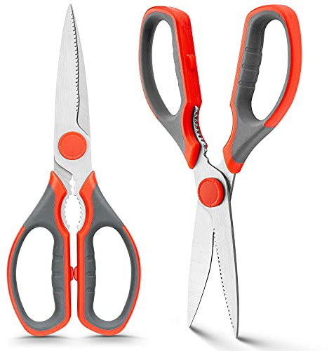 WELLSTAR Forbici da cucina affilate da cucina, multiuso in acciaio inox, forbici da cucina per pollo, pesce, carne, verdure, barbecue, ossa, noci, 2 pezzi