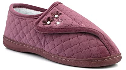 Dr Keller Womens Ladies Quilted Velour Faux Fur Lined Winter Warm Wide Opening Diabetic Orthopaedic Slippers (5, Purple, numeric_5)