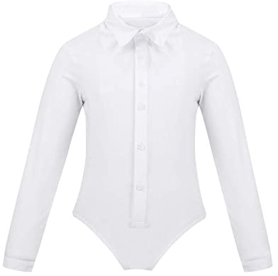 Alvivi Camicia da Ballo Latino Bambino Body da Ballo con Papillon Pagliaccetto Romper Smoking T-Shirt Cotone Camicia Prestazioni Pratica Samba Rumba Tango Dancewear White A 8 anni